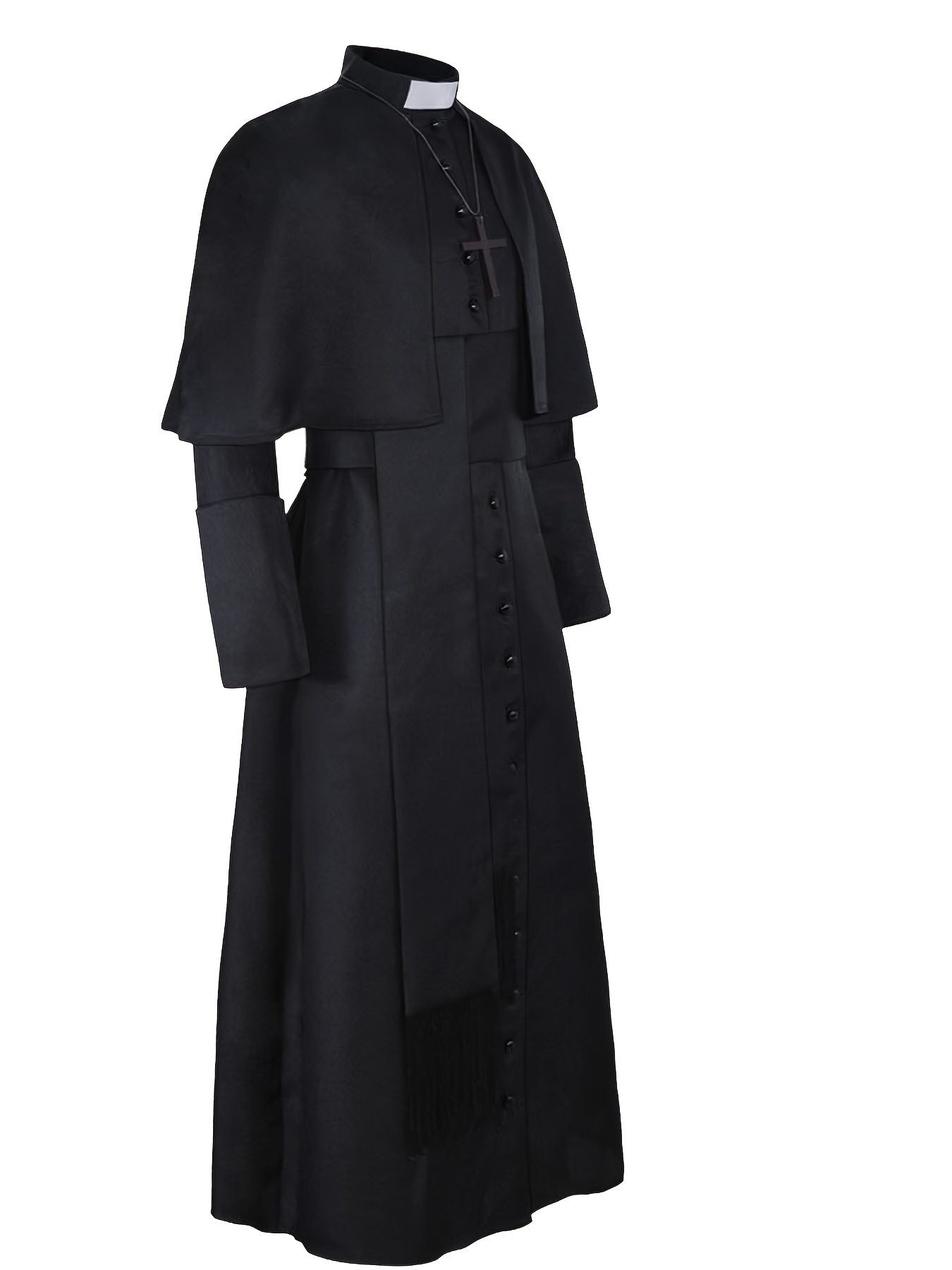 Men's Black Robe Three-Piece Set: Robe, Cape, and Belt